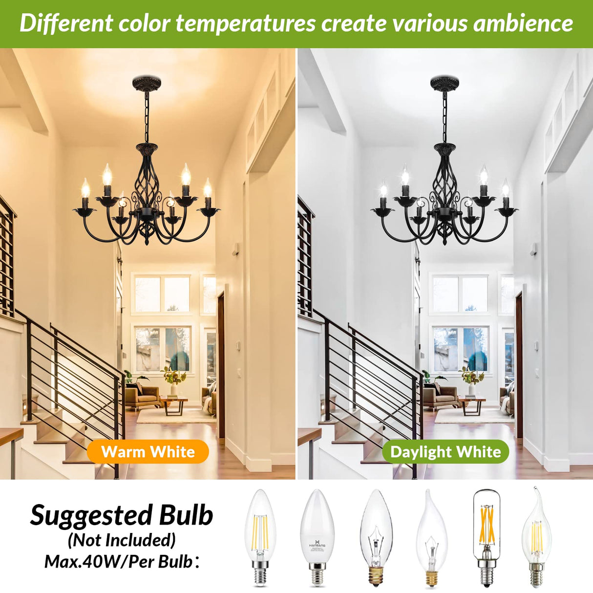 6-Light Farmhouse Candle Chandelier for Living Room