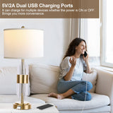 Bedside Table Gold Lamp for Living Room with USB Ports