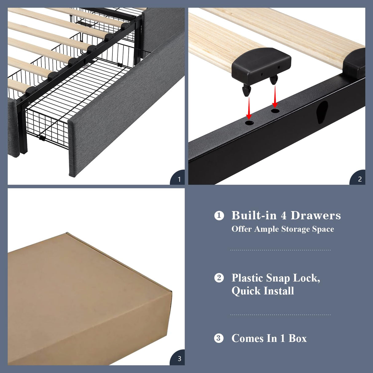 Upholstered King Size Platform Bed Frame with