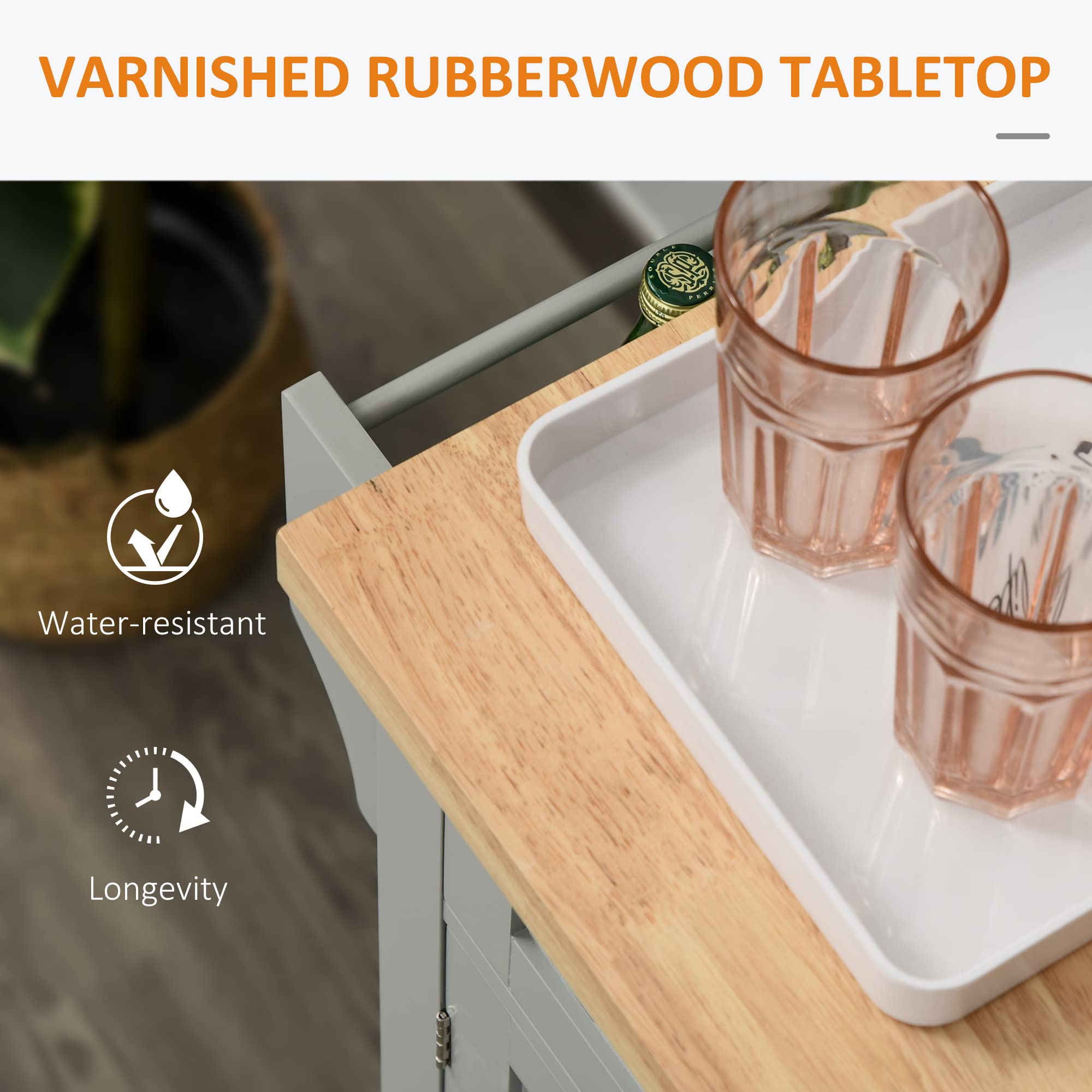 Kitchen Island on Wheels, Rolling Cart with Rubberwood Top