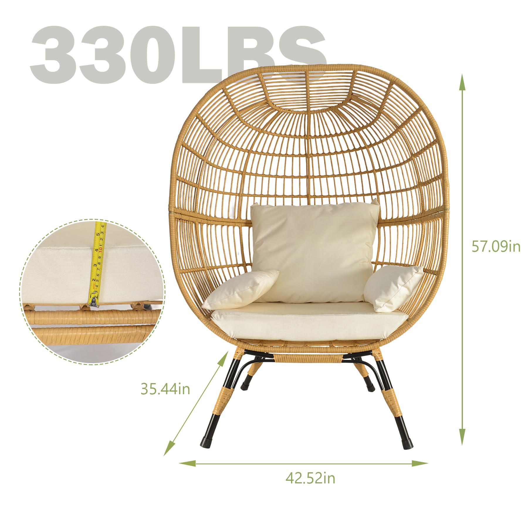 Egg Chair Oversized Indoor and Outdoor Wicker Furniture Lager Capacity Ivory Egg Chair