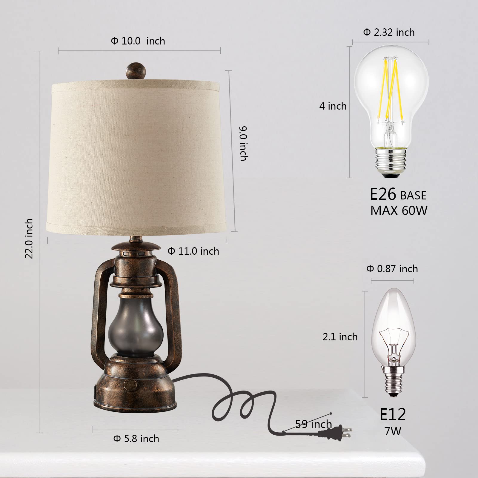 Farmhouse Lantern Table Lamps for Living Room Set of 2