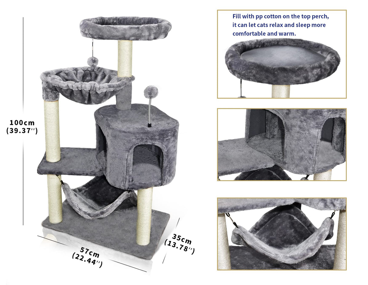 Newest Cat Tree with Cat Condo and Big Hammock