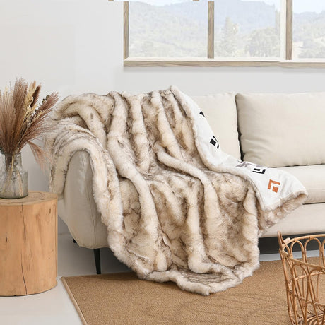 Luxury Plush Faux Fur Throw Blanket with Aztec Pattern, Super Warm, Fuzzy