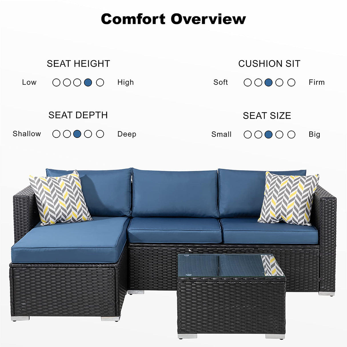 Patio Furniture Set 3 Piece Outdoor Sectional Patio Sofa