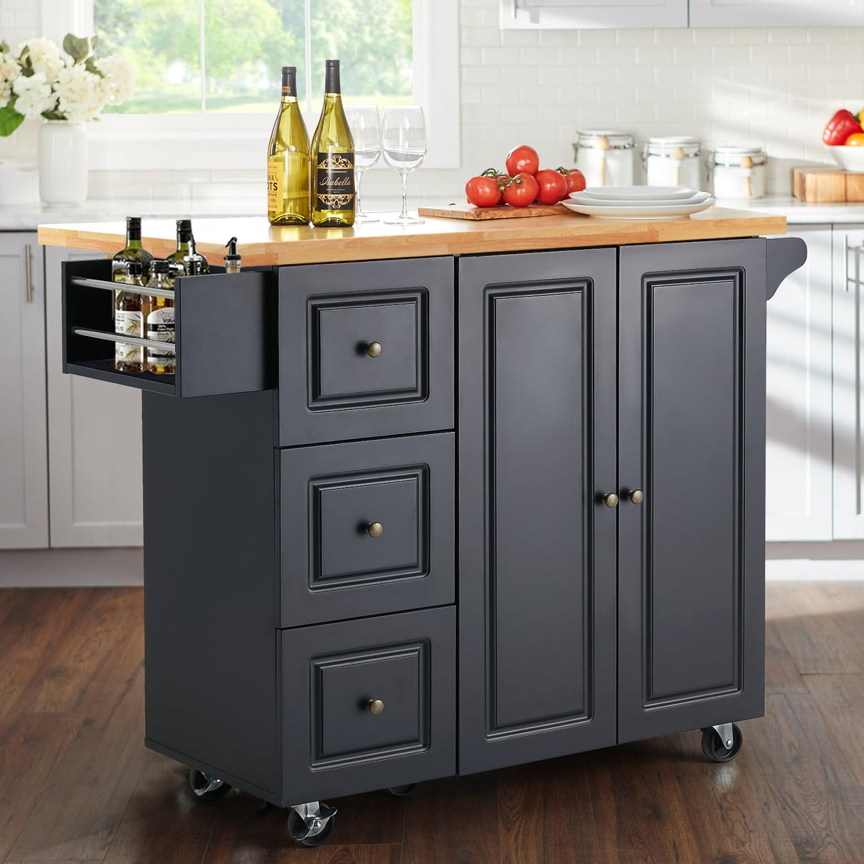 Kitchen Island with Storage, 3 Drawers Rolling Storage Cabinet