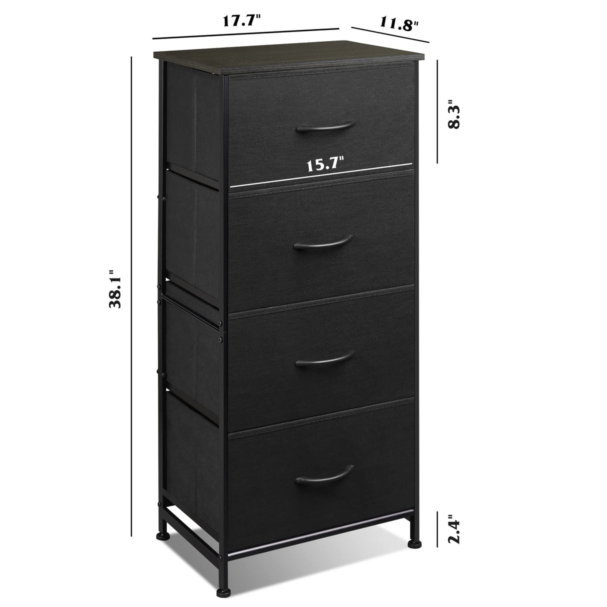 Dresser with 4 Drawers, Fabric Storage Tower, Organizer Unit for Bedroom