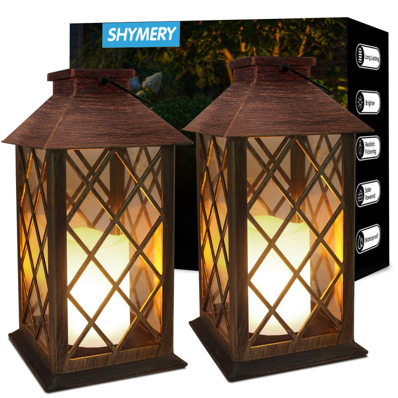 Solar Lanterns, Hanging Outdoor Lantern with Lasts 2X Longer LED Flickering Flameless Candles