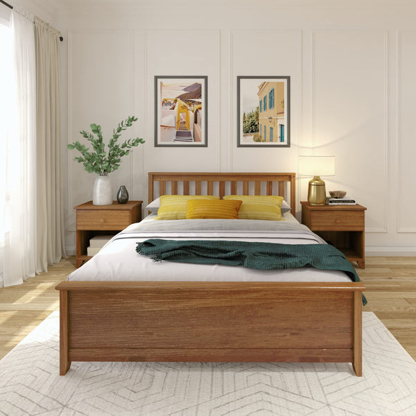 Solid Wood Queen Bed Frame, Platform Bed with Headboard, Pecan