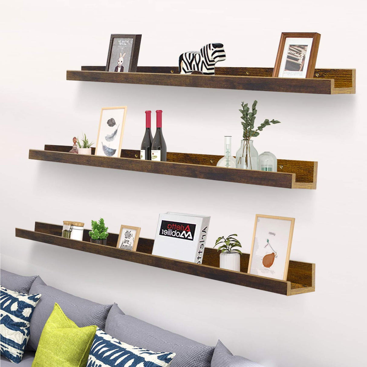 47 Inch Long Floating Shelves for Wall, Rustic Picture Ledge Large Shelf for Living Room