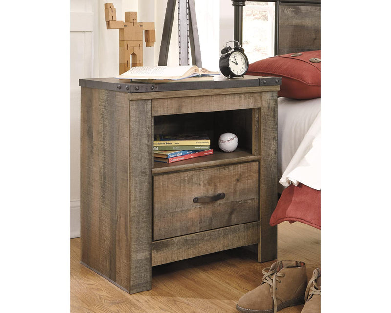 Trinell Rustic 1 Drawer Nightstand with USB Charing Stations, Warm Brown