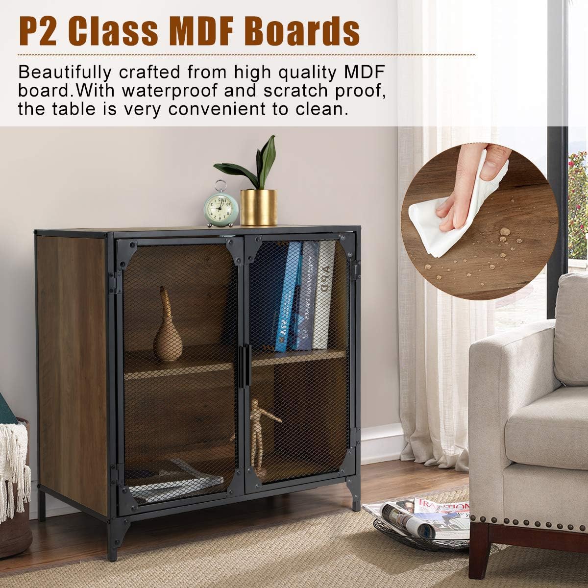 29‘’ Storage Cabinet, Storage Sideboard with Metal Mesh Door