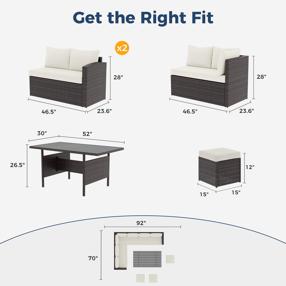 Patio Furniture Set, 7 Piece Outdoor Dining Sectional Sofa with Dining Table and Chair