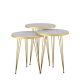 Set of 3 High Gloss White Marble Gold Legs Nesting