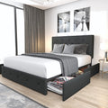 Upholstered Queen Size Platform Bed Frame with 4 Storage Drawers and Headboard