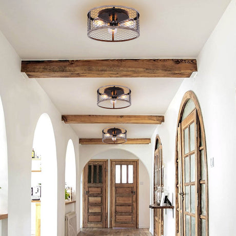 Rustic Ceiling Light Fixture,3-Light Flush Mount Ceiling Light Fixtures