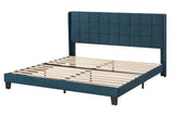 King Size Platform Bed Frame with Wingback, Upholstered Square Stitched Headboard