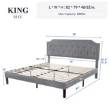 Upholstered King Size Platform Bed Frame with Adjustable and Curved Corner Design