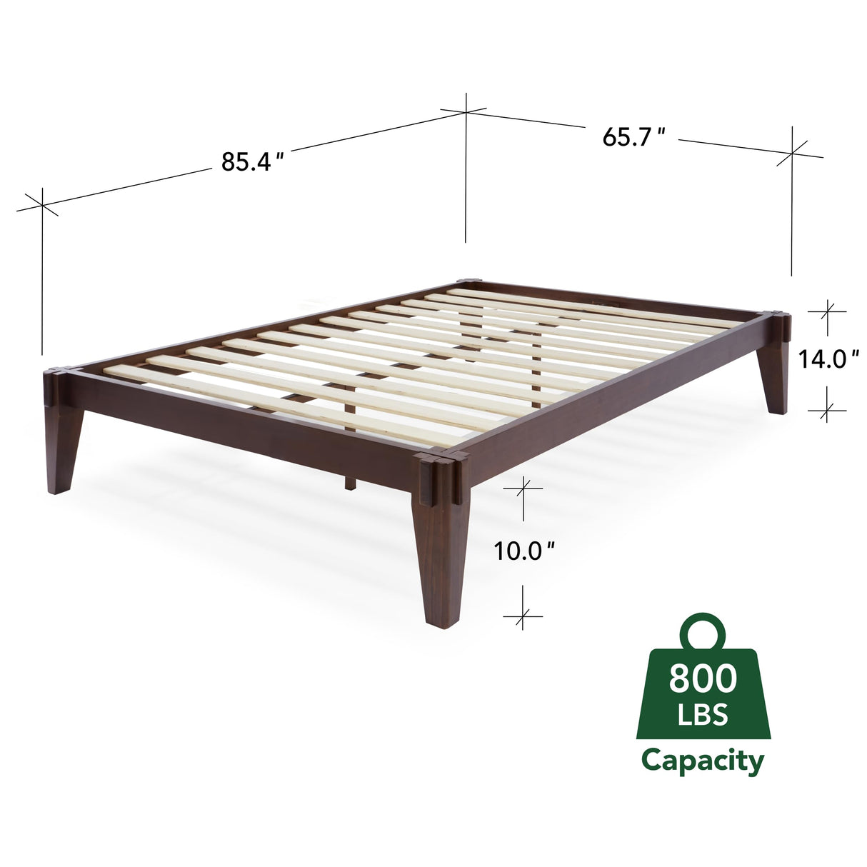 Chalipa 14” Queen Bed Frame - Solid Wood Platform Bed