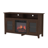 Glass Door Highboy Fireplace TV Stand for TVs up to 65