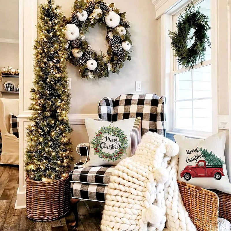 Buffalo Plaid Christmas Pillow Covers 20x20 Set of 4 Marry Bright Christmas Pillows
