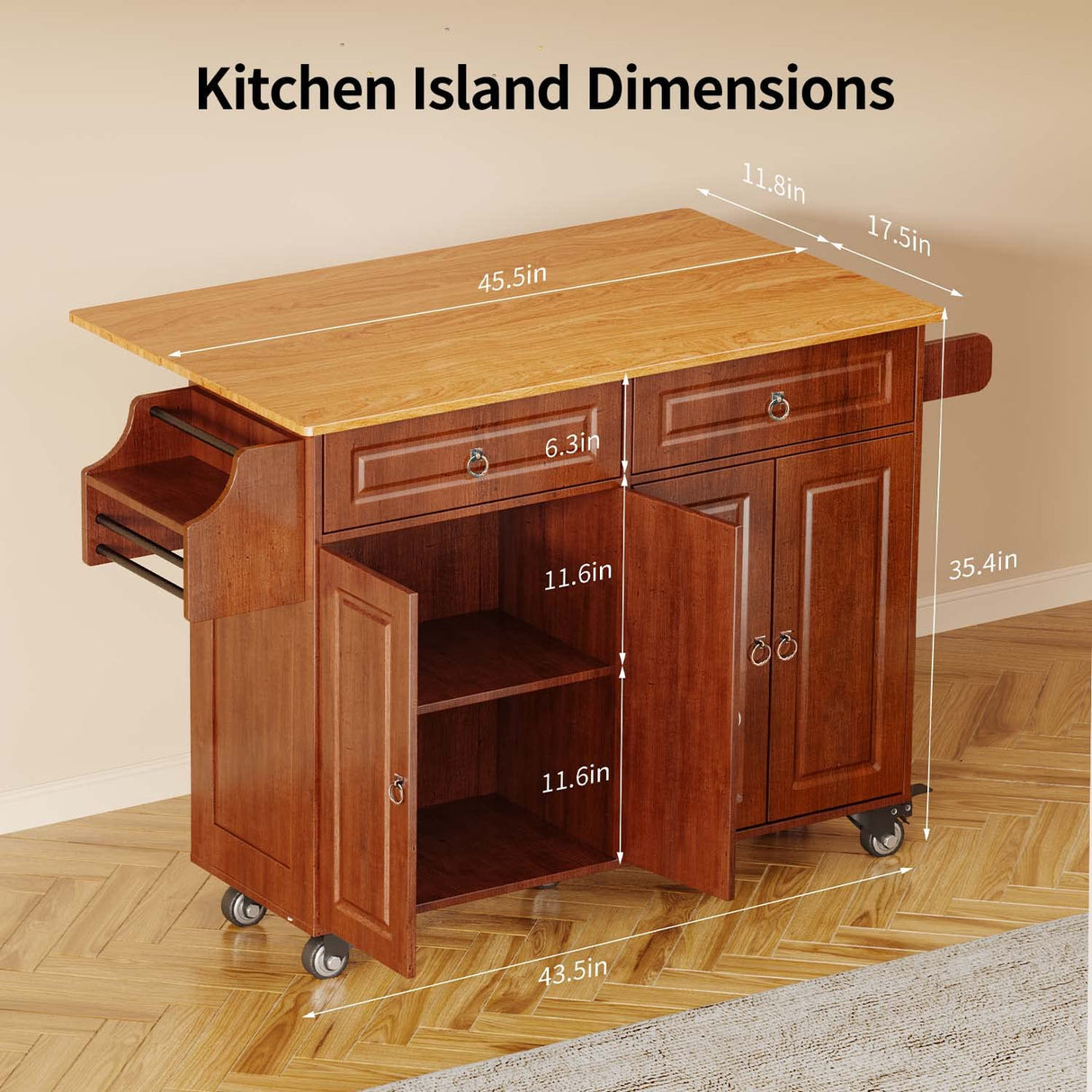 Kitchen Island on Wheels, Rolling Kitchen Island with Storage