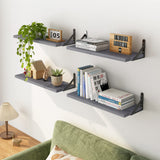 Floating Shelves, Set of 4, Gray Wood Wall Mounted Shelf for Living Room, Bathroom