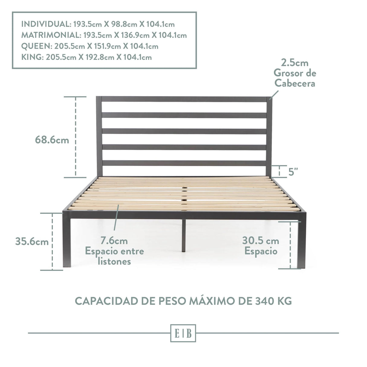 Cassidy Metal Platform Bed Frame with Metal Headboard - Box Spring Not Required