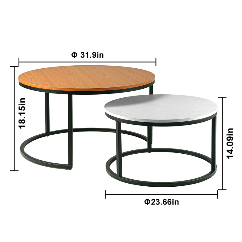 Modern Round Nesting Coffee Tables for Living Room, 2-Piece Space-Saving