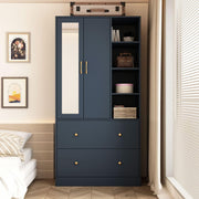 Modern Armoire Wardrobe with Mirror & Sliding Hanging Rod