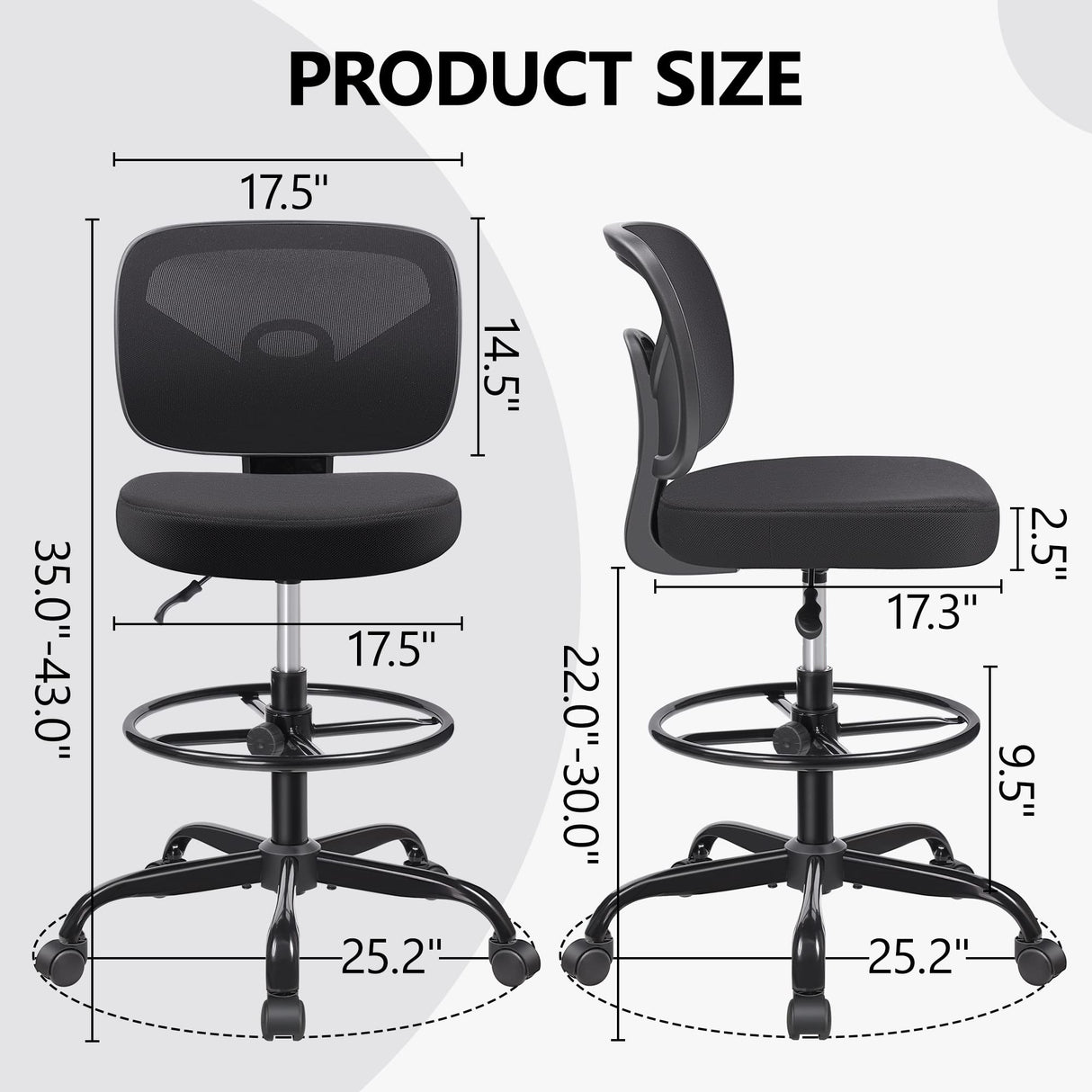 Office Drafting Chair Armless, Tall Office Desk Chair