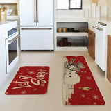 Red Let It Snow Snowflake Snowman Winter Kitchen Mats Set of 2