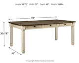 Bolanburg Farmhouse Dining Table with Drawers, Seats up to 6, Whitewash