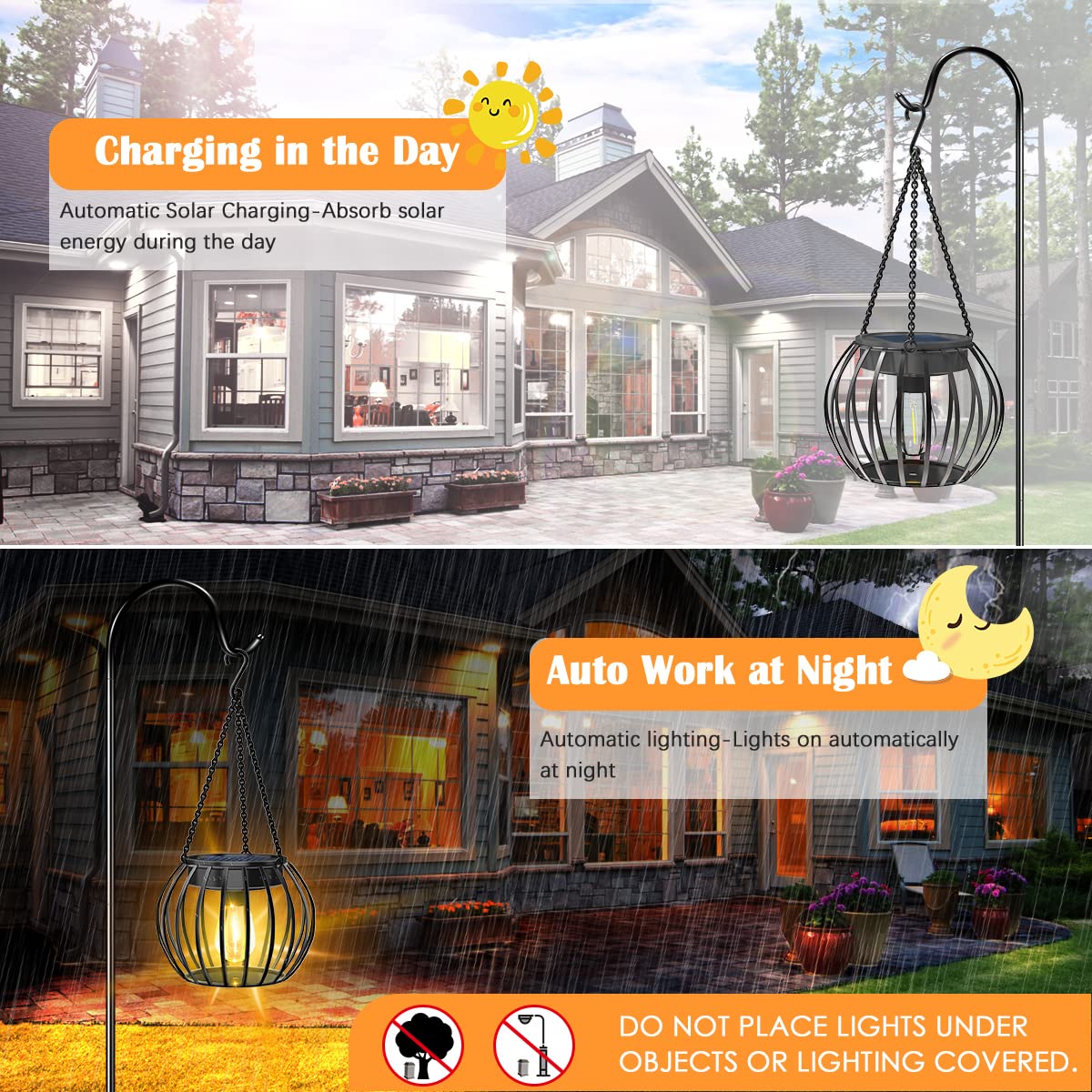 Solar Outdoor Lights Upgraded Hanging Solar Lantern Metal Solar Lights