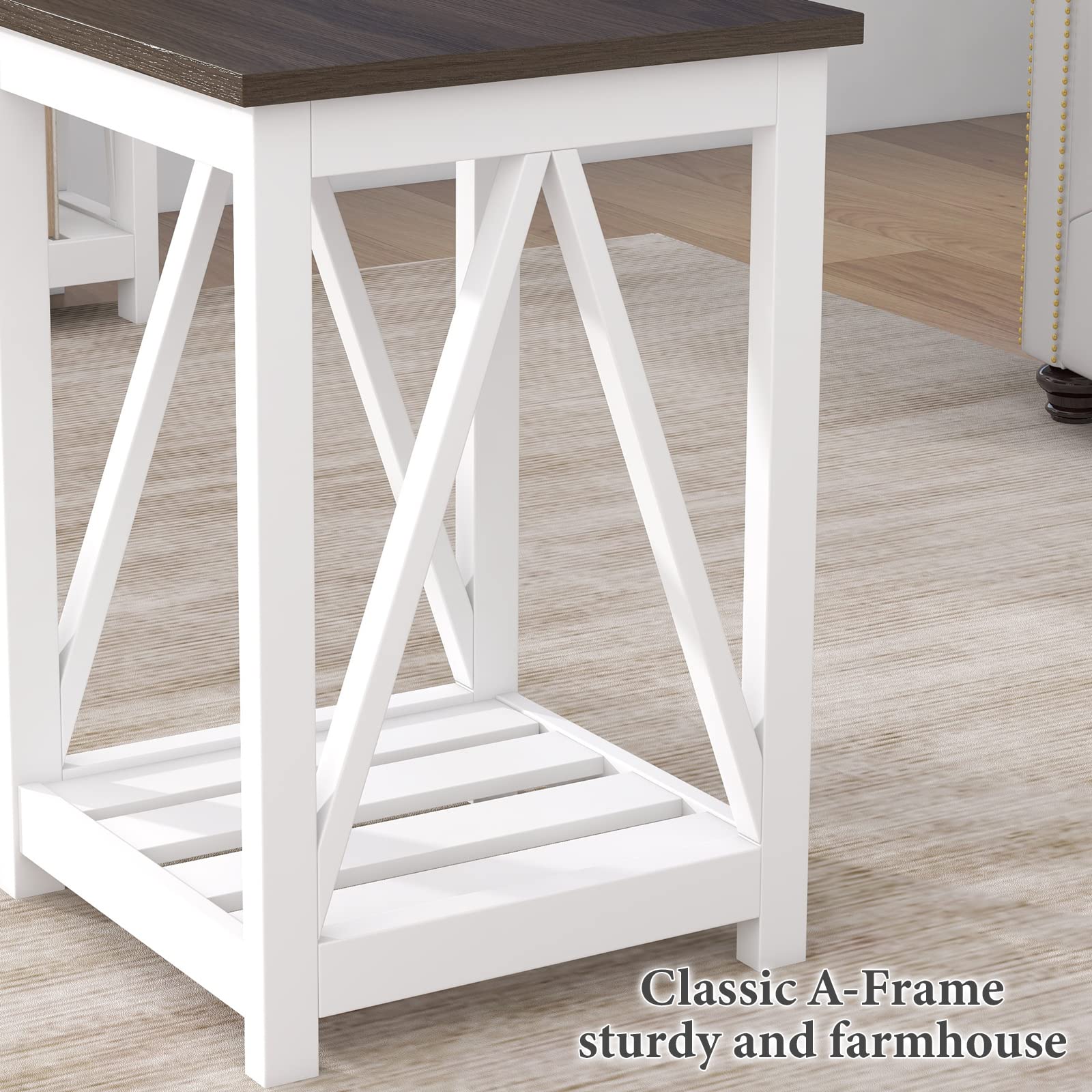 Rustic Vintage End Side Table with Storage Shelf for Small Spaces