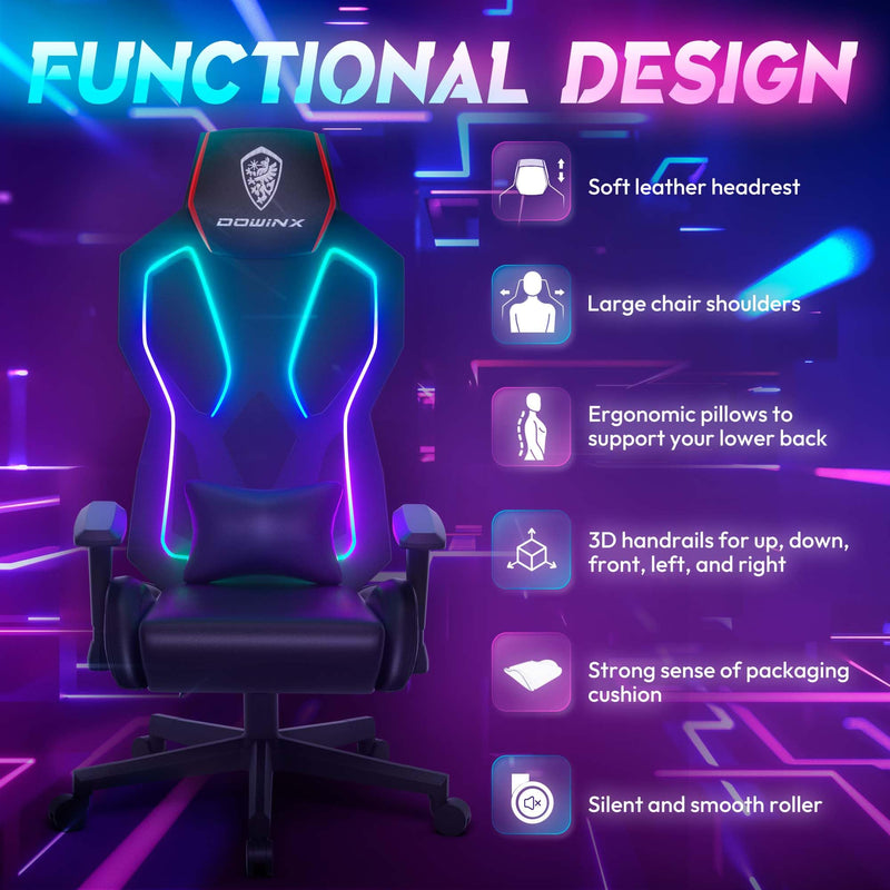 RGB Gaming Chair with LED Lights, Ergonomic Computer Chair for Adults