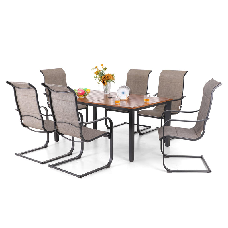 7 PCS Outdoor Dining Table and Chairs Set,6 Spring Dining Chairs