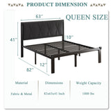 Queen Size Metal Bed Frame with Fabric Button Tufted Headboard, Platform Bed Frame