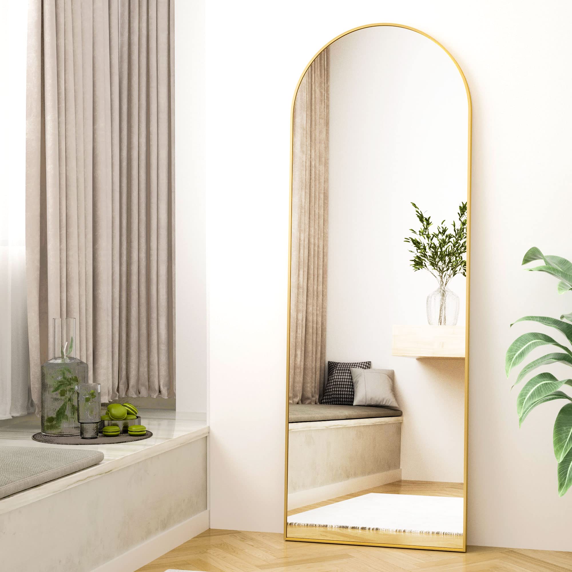 64"x21" Arched Full Length Mirror Free Standing Leaning Mirror Hanging Mounted Mirror Aluminum Frame