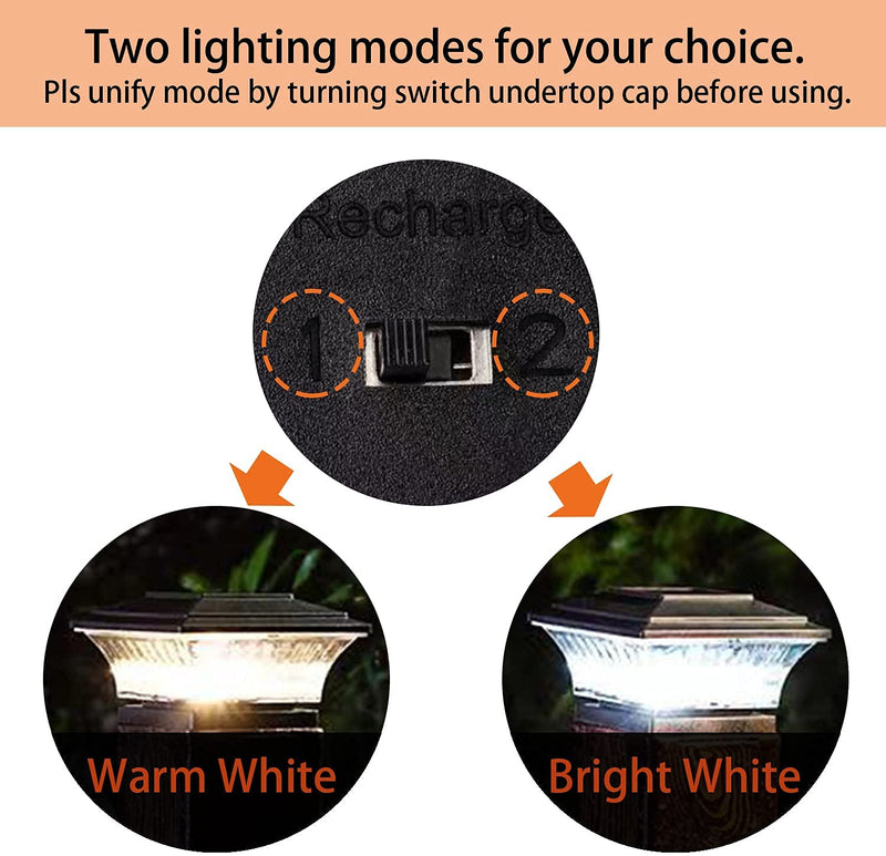Solar Post Cap Lights Outdoor LED Lighting Deck Fence Cap Light Two Light Modes