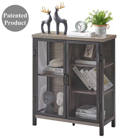 Industrial Coffee Bar Cabinet with Storage, Farmhouse Wood Metal Cabinet