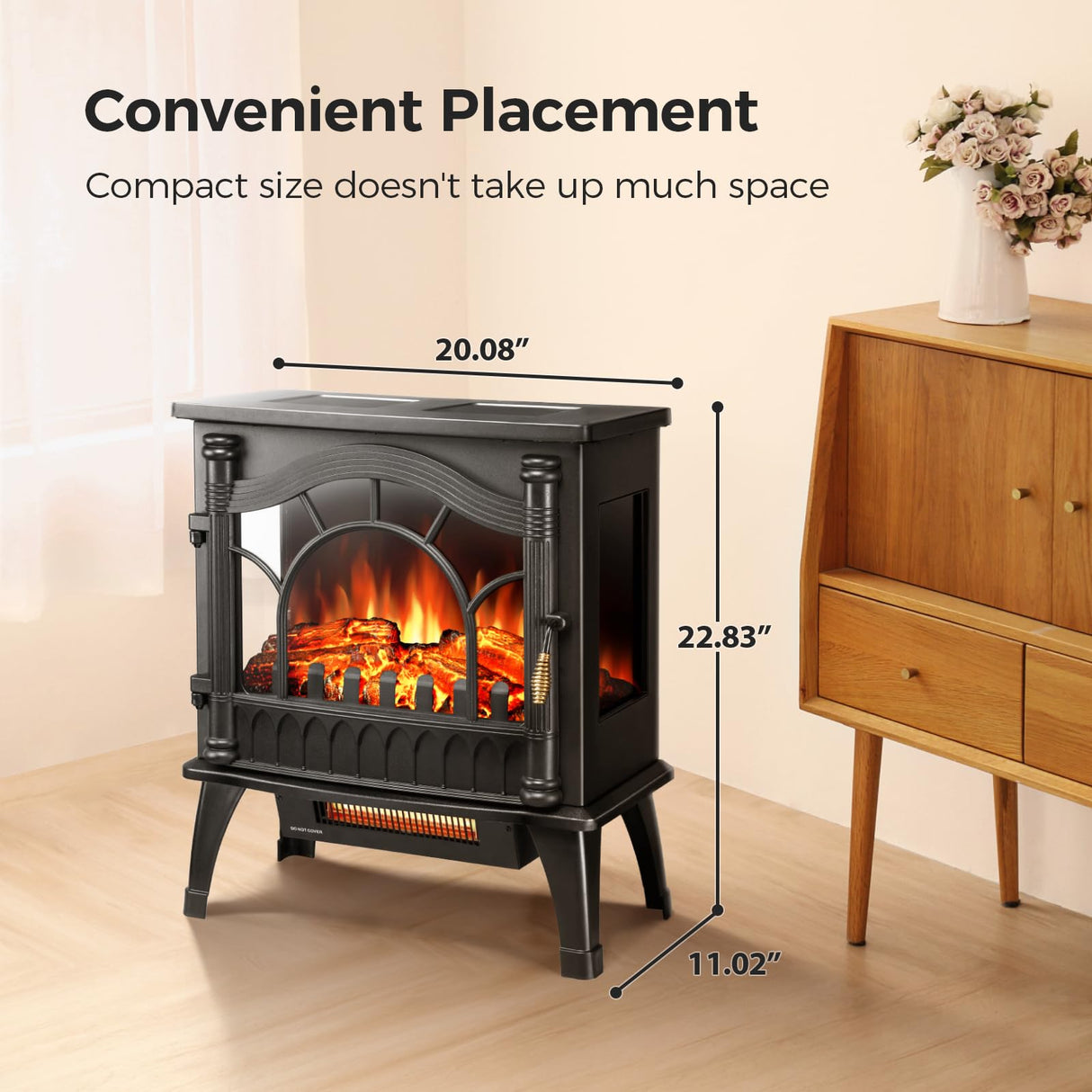 1500W Infrared Fireplace Heater with 3D Realistic Flame