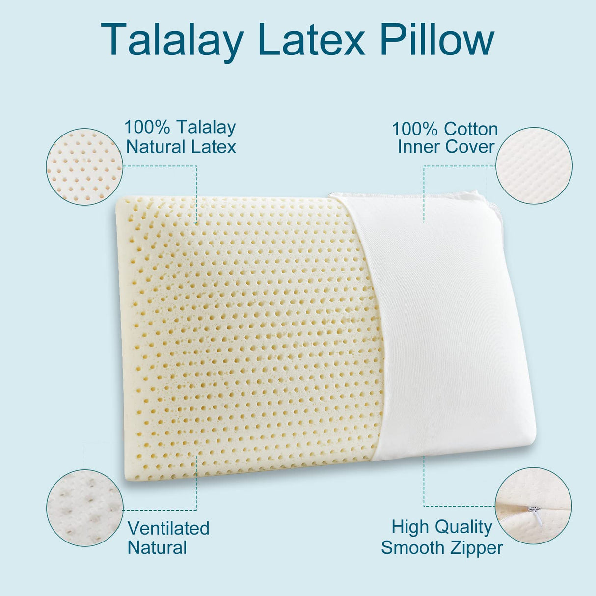 100% Talalay Latex Pillow Bed Pillow for Sleeping, Extra Soft