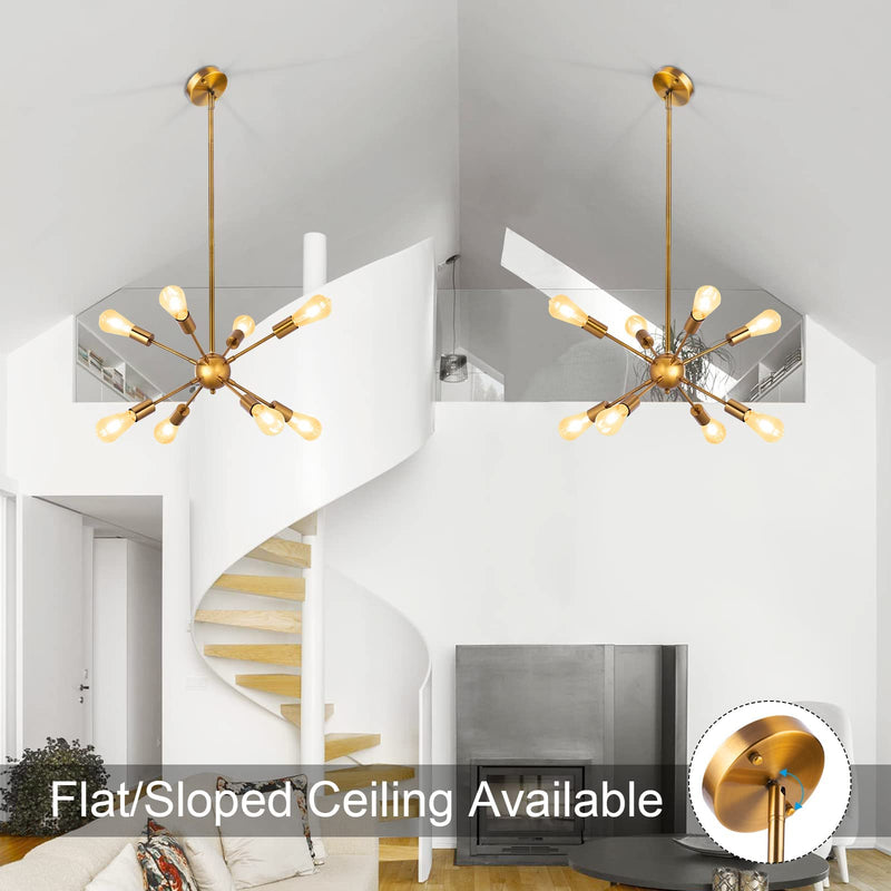 Chandeliers Gold, 8 Lights Modern Lighting Fixture, Mid Century Farmhouse