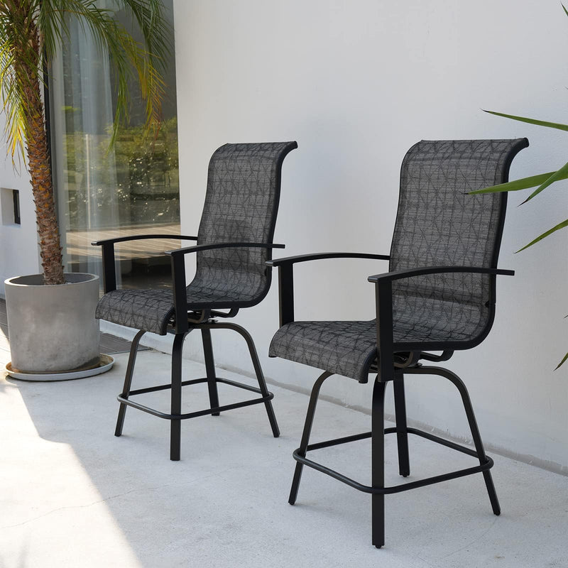 Counter Height Outdoor Swivel Bar Stools Set of 2, All-Weather Steel Frame