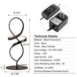 Modern Table Lamp, LED Spiral Lamp, Black Bedside Lamp with Stepless Dimming Switch