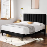 Full Size Bed Frame Upholstered Platform with Headboard and Strong Wooden