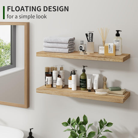 Rustic Wood Wall Shelves, Set of 2 Floating Display Shelves for Bathroom Bedroom