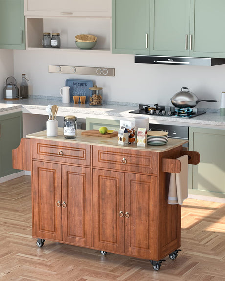 Kitchen Island with Drop Leaf and Storage, on Wheels Two Drawers