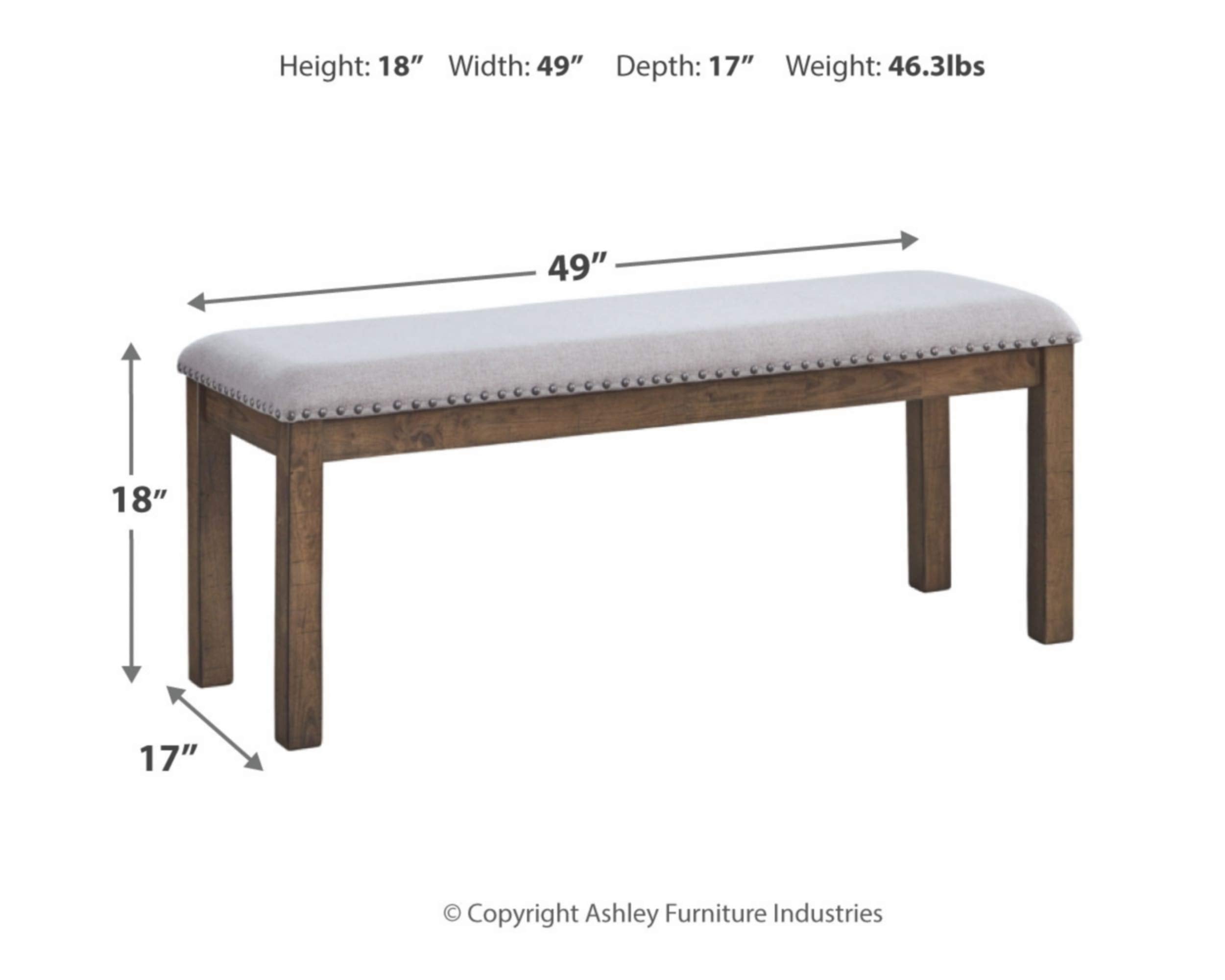 Moriville Casual Rustic Upholstered Dining Bench, Grey & Brown